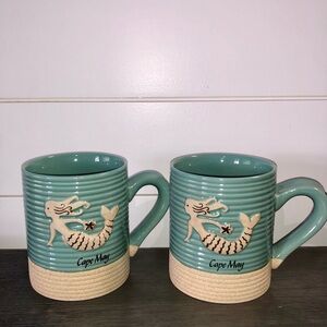 Teal Mermaid Ceramic Coffee Mug - Set of 2 - cape may souvenir cup 16 oz